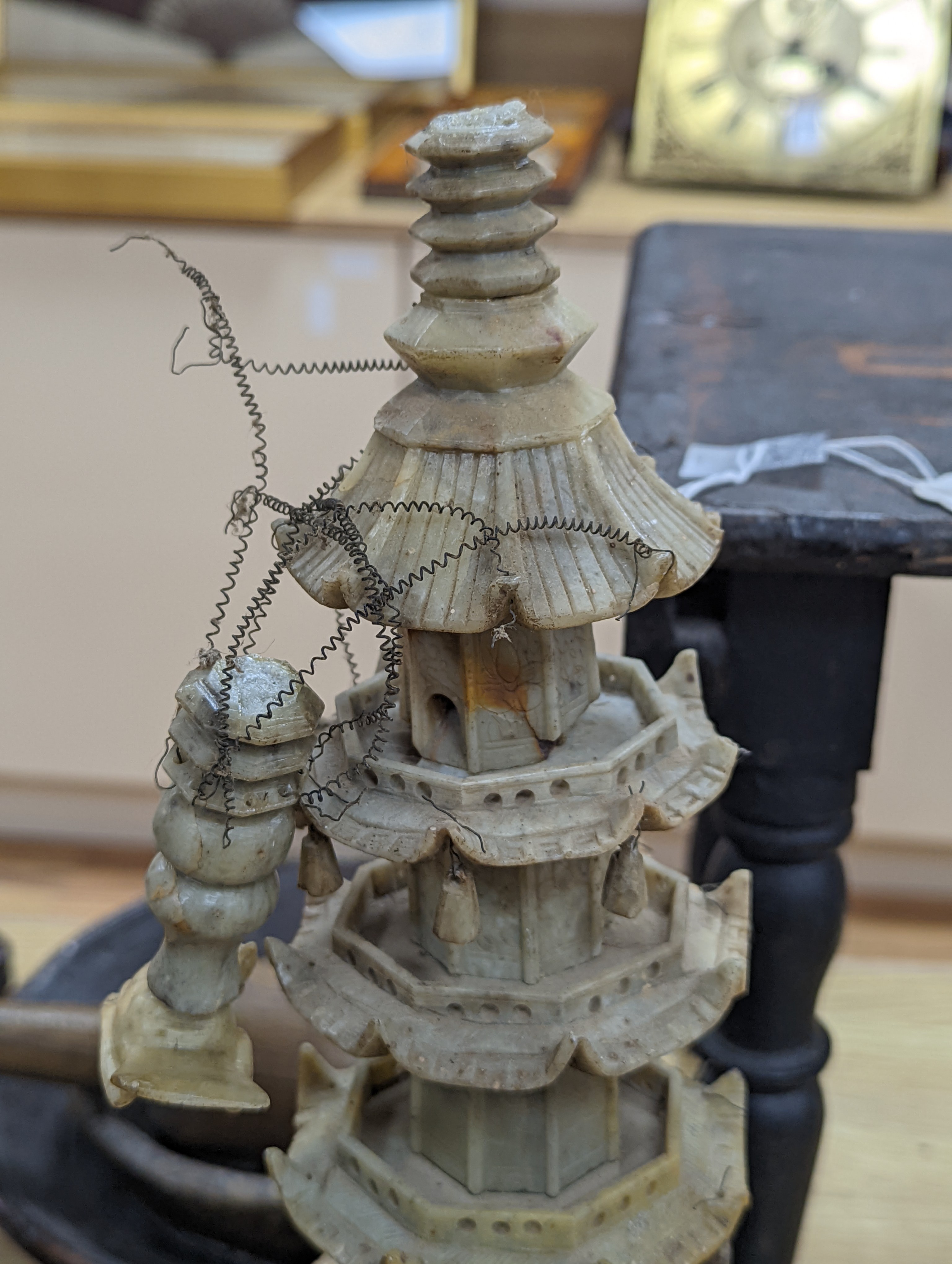 A Chinese soapstone model of a pagoda, early 20th century, 42cm